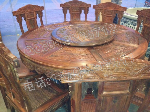 老挝大红酸枝清式餐桌 圆台