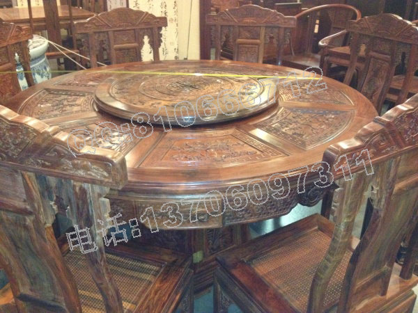 老挝大红酸枝清式餐桌 圆台