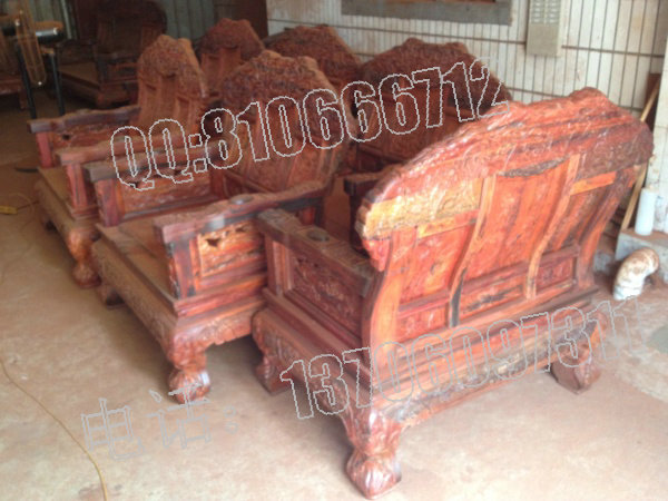老挝大红酸枝沙发 弯背S型