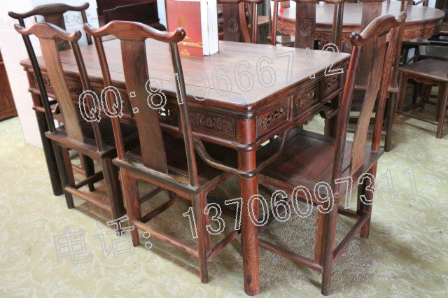 老挝大红酸枝长方桌 七件套