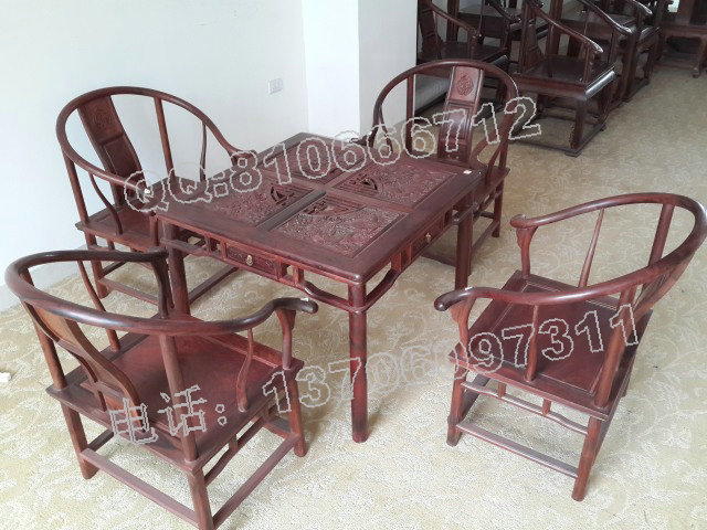 老挝大红酸枝休闲桌 雕龙四方桌