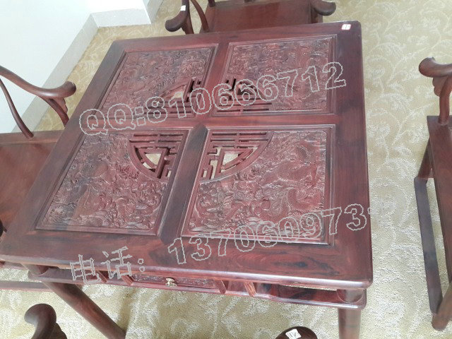 老挝大红酸枝休闲桌 雕龙四方桌