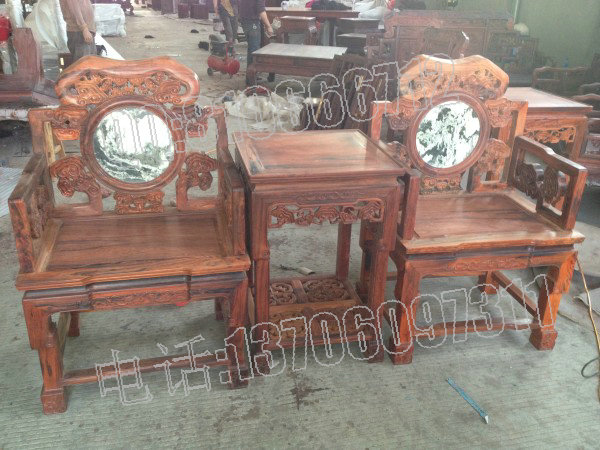 老挝大红酸枝灵芝椅子 三件套