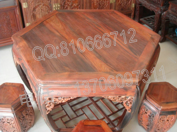 老挝大红酸枝六角桌