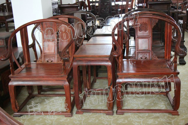 老挝大红酸枝独板皇宫椅 雕花