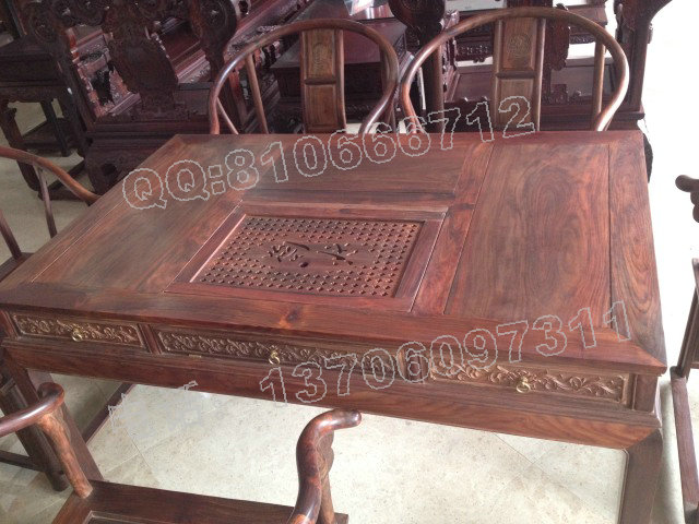 老挝大红酸枝圈椅泡茶桌 独板