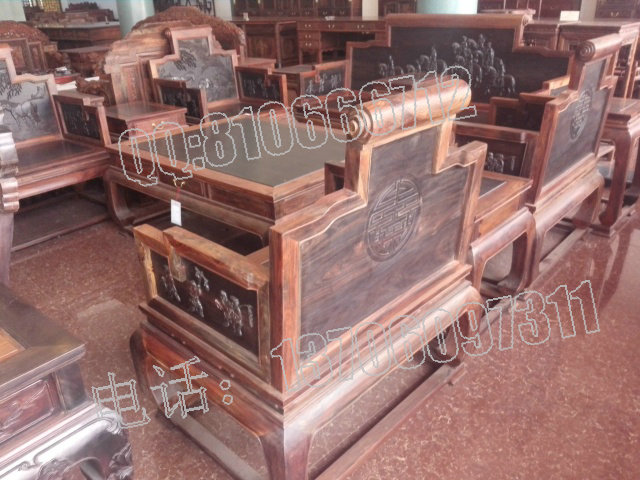 老挝大红酸枝11件套沙发 太平盛世