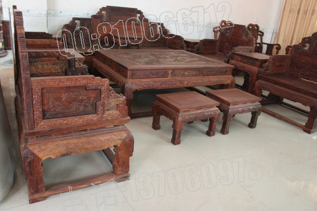 老挝大红酸枝宝座沙发 13件套
