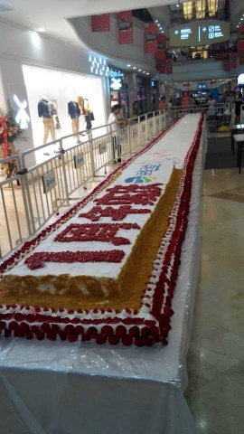 福建仙游红景天红木家具厂携手海悦天地、《蔚蓝青春》现场制作20米长大蛋糕